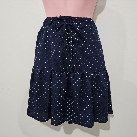NWT - Heart Soul - Skirt Polka Dot Pleated Peplum Ruffle Mini - Size M - Navy - Picture 1 of 7